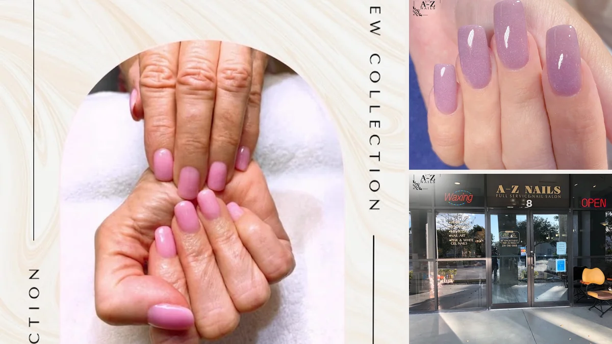 Acrylic nails sit beside nail art samples.
