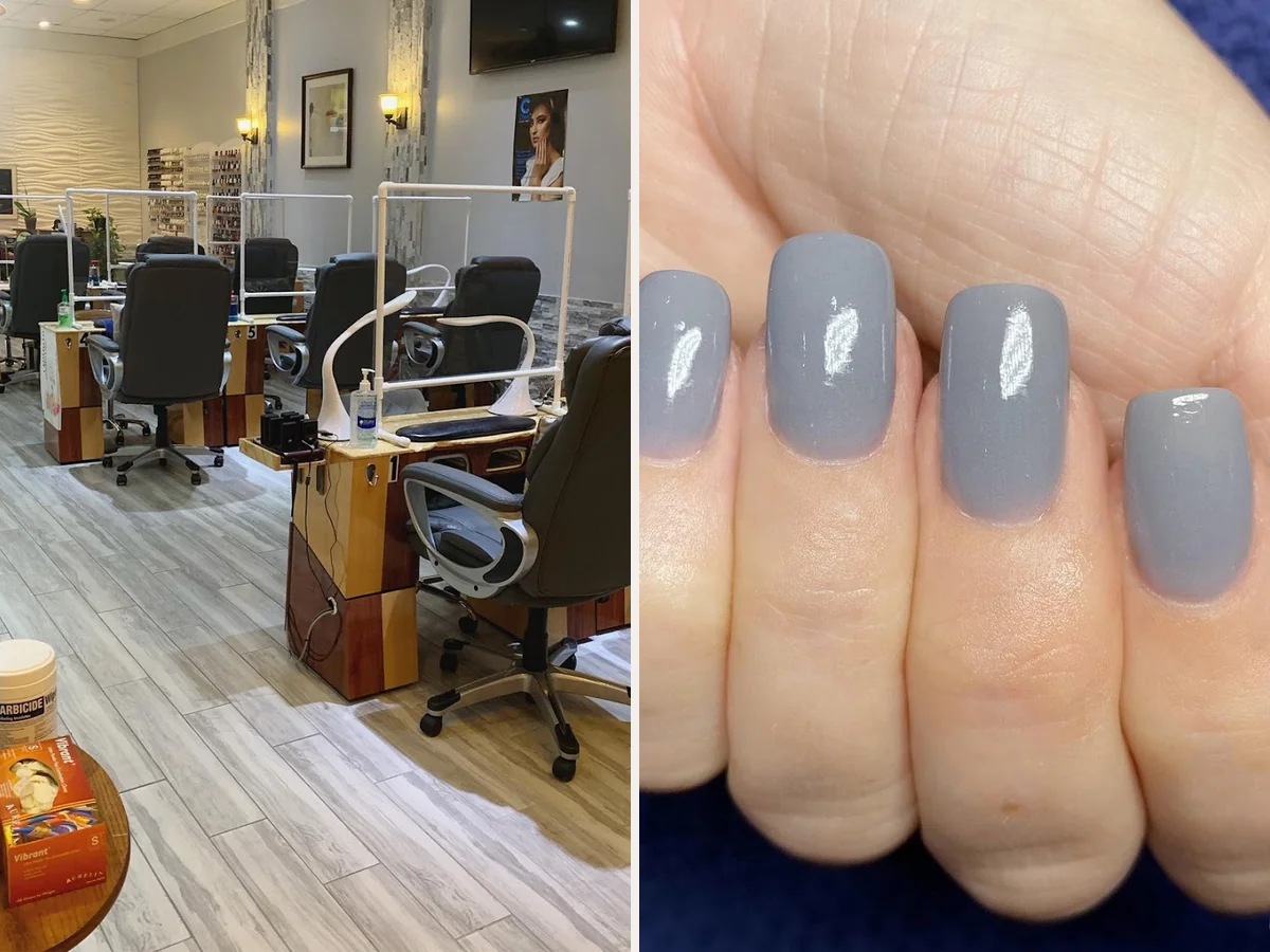 Manicurist paints nails with gel polish.
